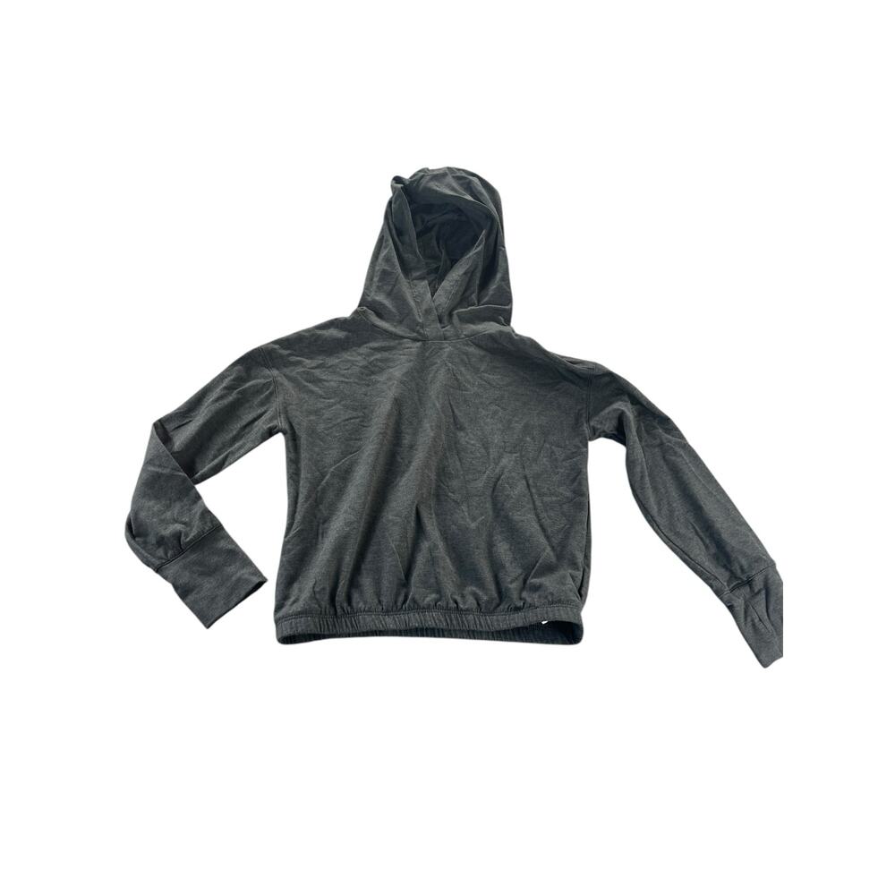 Unbranded Girls Black Pullover Cropped Crop Long Sleeve Hooded Top Youth